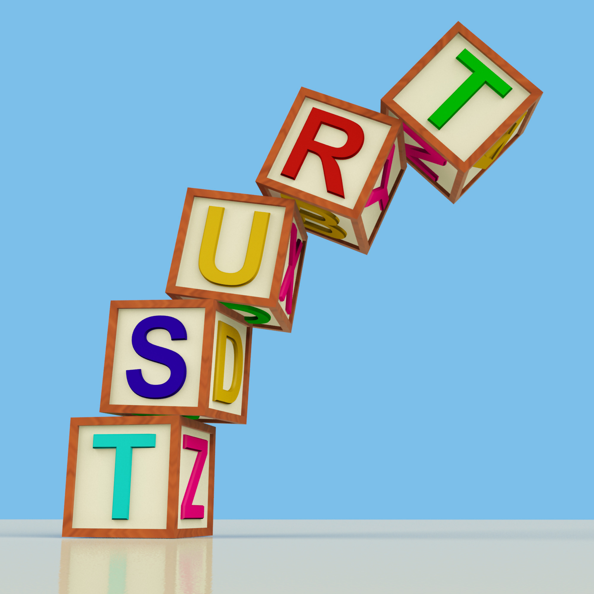 Blocks Spelling Trust Falling Over As Symbol For Lack Of Confidence